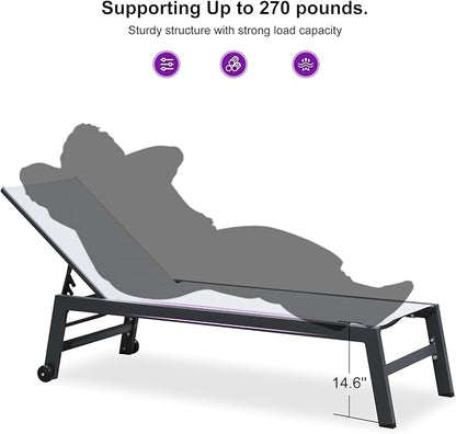 PURPLE LEAF Patio Chaise Lounge Set for 2 Outdoor Chaise Lounge Chair with Aluminum Frame and Wheels Pool Lounge Chairs for Deck Yard Poolside Table Included, Linen