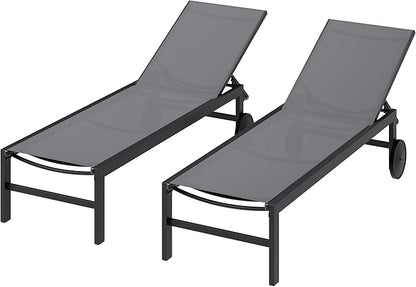 SUNLEI Patio Chaise Lounge Outdoor Set of 2, Pool Lounge Chairs for Outside w/5-Position Adjustable Backrest & All Weather, Tanning Recliner Chair for Pool Beach Deck (Grey, 2 Pieces)