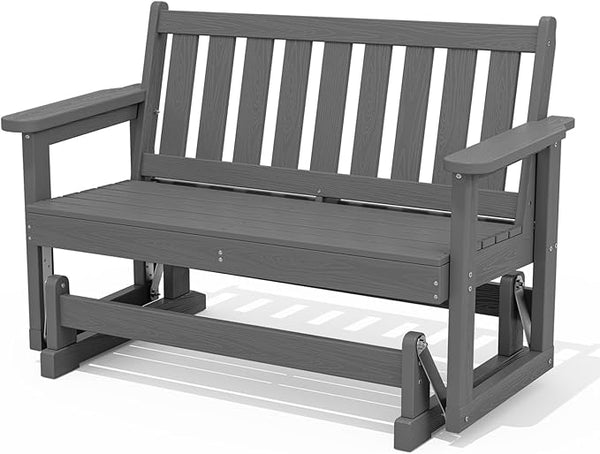 SERWALL Outdoor Glider Rocking Chair, HDPE All-Weather Resistant 2-Person Loveseat - Photo 1
