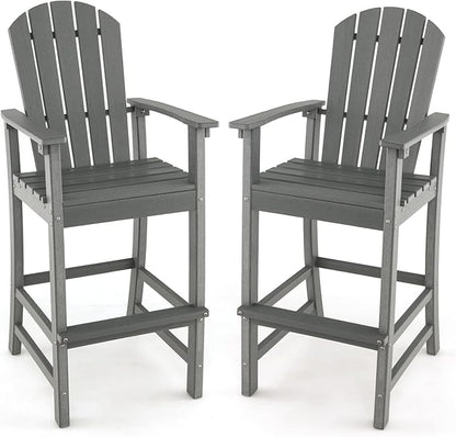 Giantex Outdoor HDPE Bar Stool, Tall Adirondack Chair with Armrests and Footrest, 30 Inches Counter Height Bar Stool for Garden, Backyard, Weather Resistance, Easy Maintenance (2, Gray)
