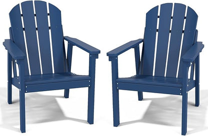 Adirondack Chair Set of 2, All Weather HDPE Fire Pit Chairs, Oversized Plastic Adirondack Chair for Outdoor, Balcony, Deck, Backyard, Patio, Garden, Poolside, Lawn Navy Blue