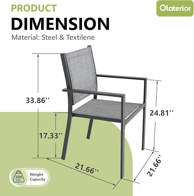 Patio Dining Chairs, All-Weather High-Resilience Textilene Outdoor Dining Chair Set of 4, Heavy-Duty Stackable Minimalist Outdoor Chairs with Armrest, Patio Chairs for Lawn Deck Pool, Grey