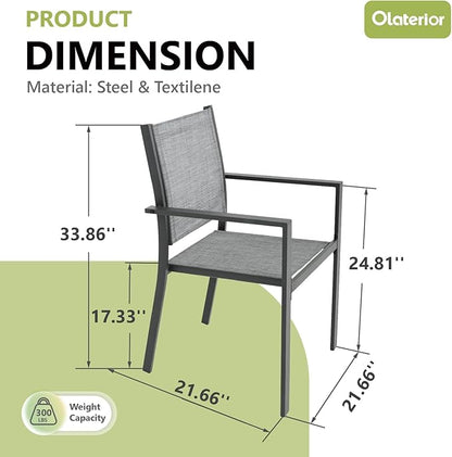 Patio Dining Chairs, All-Weather High-Resilience Textilene Outdoor Dining Chair Set of 4, Heavy-Duty Stackable Minimalist Outdoor Chairs with Armrest, Patio Chairs for Lawn Deck Pool, Grey