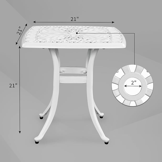 VINGLI 21” Cast Aluminum Outdoor Side Table with 1.6” Umbrella Hole - Photo 3