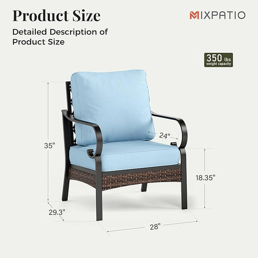Outdoor Patio Leg Sofa Chairs Set of 2 Steel Frame Porch Furniture with Deep Seating and 5.75" Cushions for Lawn Backyard Deck, Blue