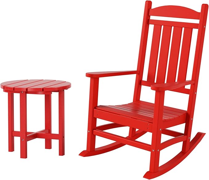 WestinTrends Malibu Malibu Outdoor Patio Porch Rocking Chair with Side Table Set, Red
