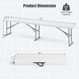 Giantex 6 Feet Plastic Folding Bench Set of 2, Portable Picnic Seat for BBQ Party Camping Dining, HDPE Top, Metal Frame - Photo 3