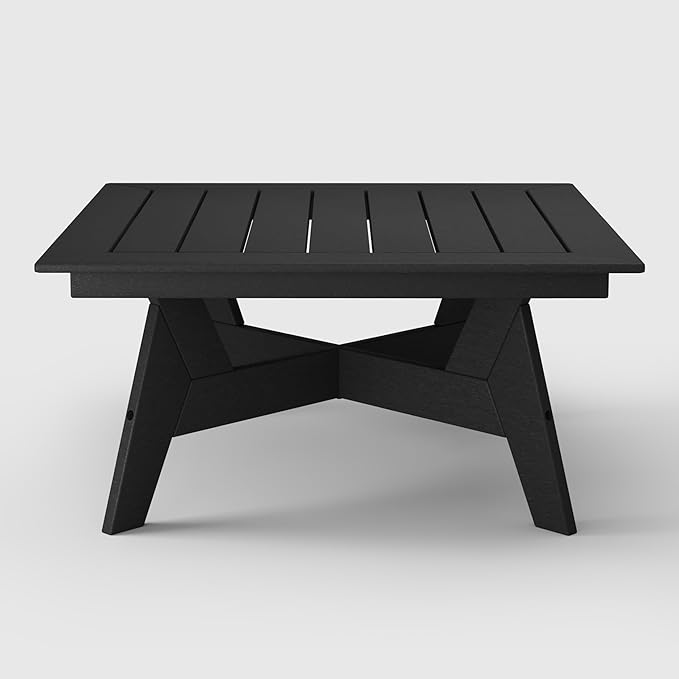WestinTrends Avalon Modern Low Outdoor Patio Square HDPE Coffee Table, Black