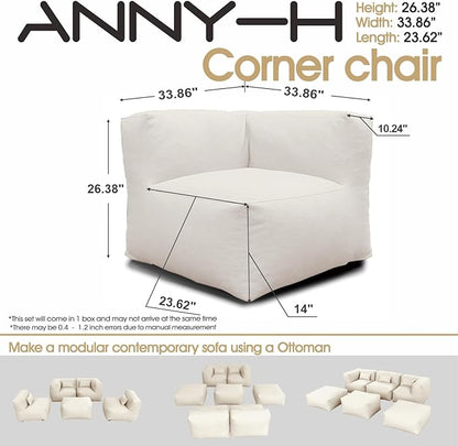 Dineli Modern Coner Chair Arm-Rest Chair Outdoor Furniture Comfy Patio Couch Sofa Outdoor Bean Bag Chair Creating a Unique Patio Garden Modular Contemporary Sofa, Lazy Sofa for Outside (Light Beige)
