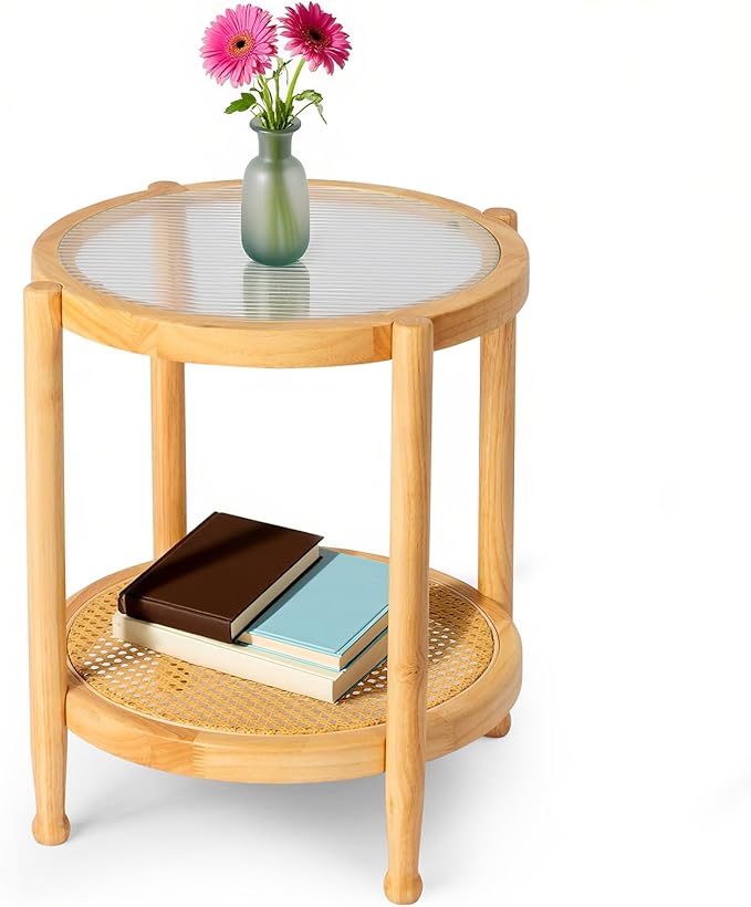 Outvita Outdoor Side Table, Rattan Rubber Wood Coffee Table with Weather - Resistant Coating, Double - Layer Storage - Photo 1
