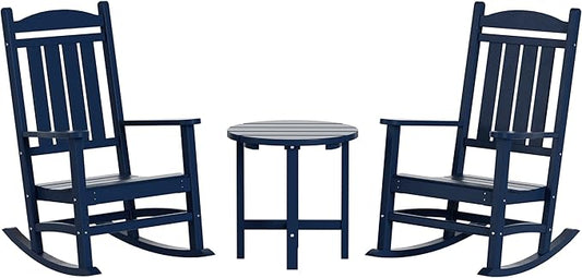 WestinTrends Malibu 3-Piece Set Outdoor/Patio Rocking Chairs with a Side Table (2 Seater), Navy Blue
