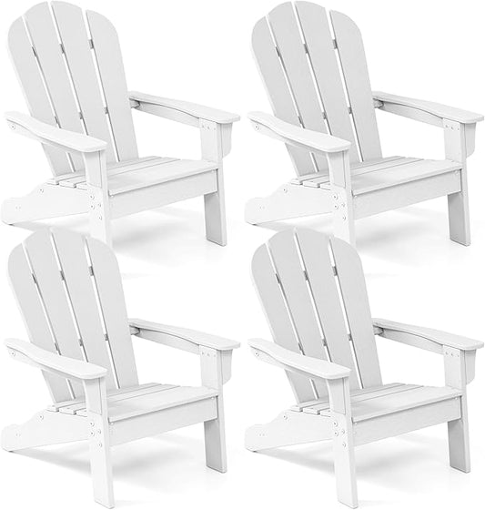 Costzon Kids Adirondack Chair Set of 4, All-Weather HDPE Patio Chair with Armrests, Fire Pit Chair for Kids Ages 3-8, Outdoor Kids Patio Lounge Chair for Garden, Lawn, Backyard (4, White)