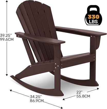 Costaelm Outdoor Adirondack Chair, All Weather Resistant Lawn Chairs Balcony Chair and Fire Pit Chairs, Deck Chairs Outdoor Porch Rocking Chair High Back HDPE Poly Lumber, Dark Brown