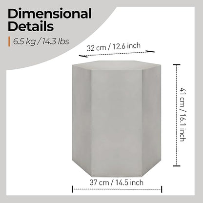 HOMPUS Concrete Side Table, Hexagon Outdoor Side Table, Modular Design Accent Table, Indoor Patio End Tables, Light Grey Home Décor for Living Room, Bedroom or Backyard (14.5" L x 12.5" W x16 H)
