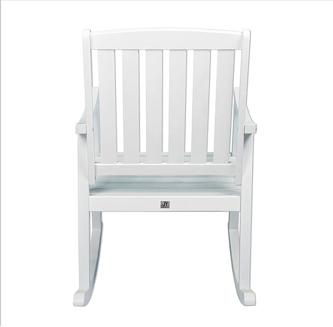 Eyely KCR102C Winnie Classic Slat-Back 300-Lbs Support Acacia Wood Patio Outdoor Rocking Chair for Garden, Lawn, Backyard, Pool, Deck, Beach, Firepit, White
