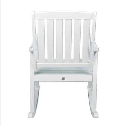 Eyely KCR102C Winnie Classic Slat-Back 300-Lbs Support Acacia Wood Patio Outdoor Rocking Chair for Garden, Lawn, Backyard, Pool, Deck, Beach, Firepit, White