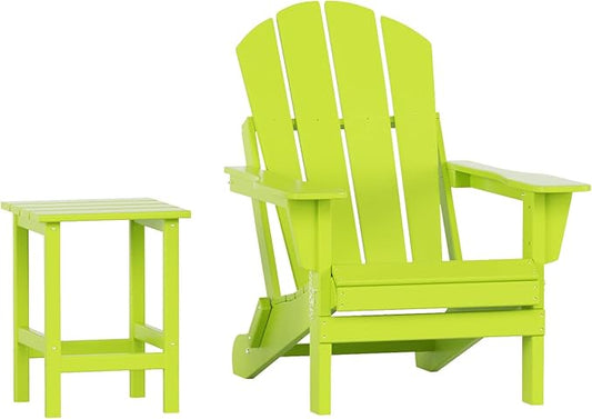 WO WESTIN OUTDOOR HDPE Laguna Outdoor Poly Adirondack Chair with Side Table, Lime