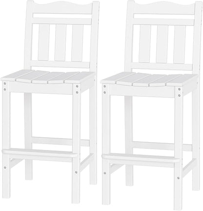 nalone Outdoor Bar Stools Set of 2, HDPE Tall Adirondack Chairs Bar Chairs, Weather Resistance Bar Height Chair for Balcony, Garden, Yard, Backyard (White, Bar Chairs Set of 2)