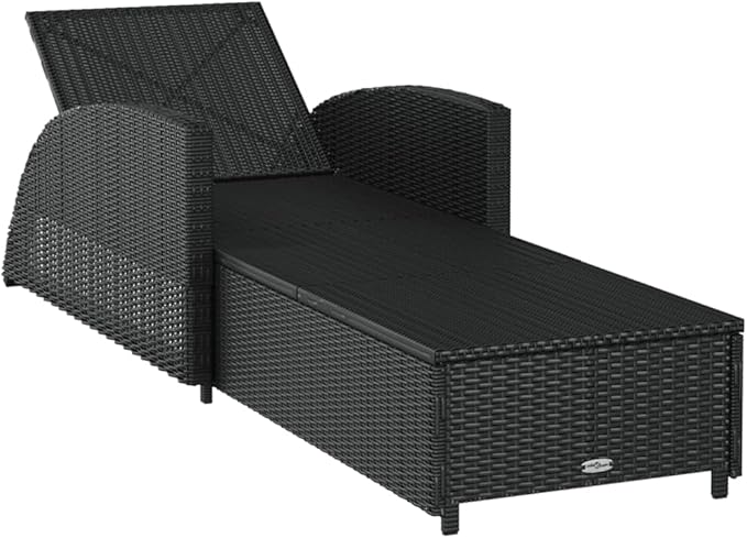 79" Outdoor Chaise Lounge, Black Rattan w/Cream Cushion, Adjustable Backrest, 26.4x79.1x26.4, 330 lbs for Patio Pool Garden