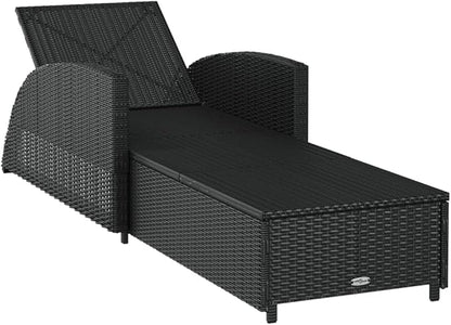 Ergonomic Outdoor Chaise Lounge with Adjustable Backrest, 79" Extra Long Black Poly Rattan Sun Lounger, Cream Cushioned Patio Furniture, Steel Frame for Pool Garden Deck