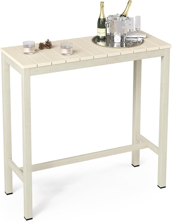 Outdoor Bar Table, 38" Patio Bar Height Counter Console Table, Waterproof HDPS Slatted Top, Weather Resistant, Hot Tub - Photo 1