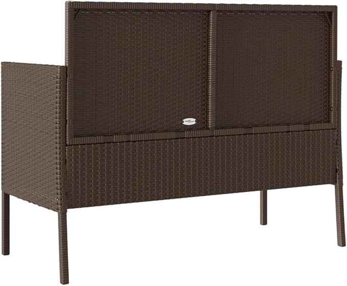 Garden Bench Brown PE Rattan, Powder-Coated Steel Compact Patio Bench Outdoor Benches for Balcony Garden