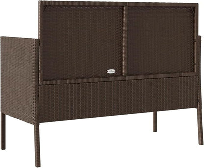 Garden Bench Brown PE Rattan, Powder-Coated Steel Compact Patio Bench Outdoor Benches for Balcony Garden