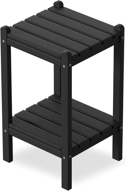 Outdoor Side Table, 26-Inch Tall Adirondack Patio Side Table, All-Weather HDPE Outdoor End Table for Porch Deck Balcony Pool, Easy Maintenance, Black