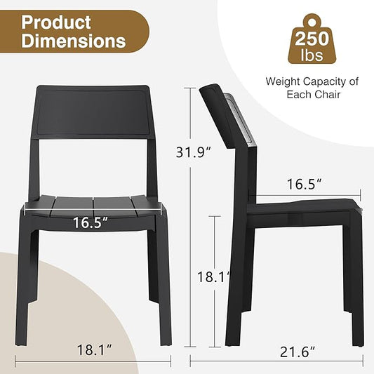 VECELO Plastic Dining Chairs Set of 4, Stackable Patio Chairs for Indoor & Outdoor Use, No Assembly Required, Black
