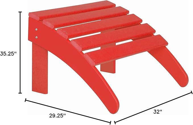 WO Home Furniture Adirondack Chair Outdoor Ottoman Set of 2 PCS Classic Patio Furniture (Red)