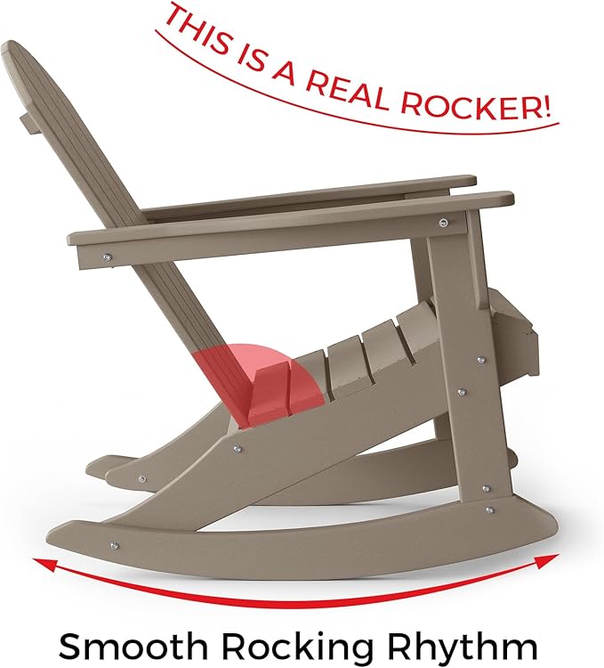 Costaelm Outdoor Adirondack Chair Set of 2, All Weather Resistant Classic Balcony Chair and Fire Pit Chairs, Plastic Outdoor Porch Furniture Rocking Chair High Back HDPE Poly Lumber, Weathered Wood