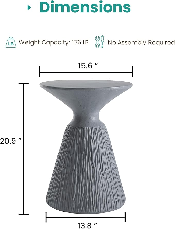 SUNBURY Outdoor Mushroom Side Table, Modern Concrete End Table, Round Accent Table w Marble Top for Plant Stand, Balcony, Courtyard, Spotted Grey