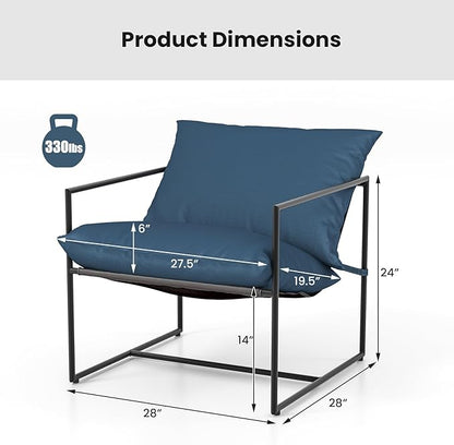 Tangkula Sling Accent Chair, Indoor Outdoor Leisure Chair with Seat & Back Cushions, Weatherproof Seat Fabric & Sturdy Metal Frame, Modern Ergonomic Lounge Chair for Living Room, Balcony (Navy)