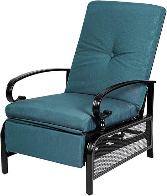 Incbruce Outdoor Lounge Chair Patio Furniture Adjustable Recliner with Retractable Steel Frame and Removable Thick Cushions - Peacock Blue