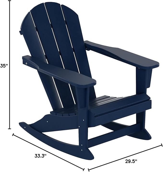 WestinTrends Malibu Outdoor/Patio Poly Adirondack Rocking Chair, Navy Blue