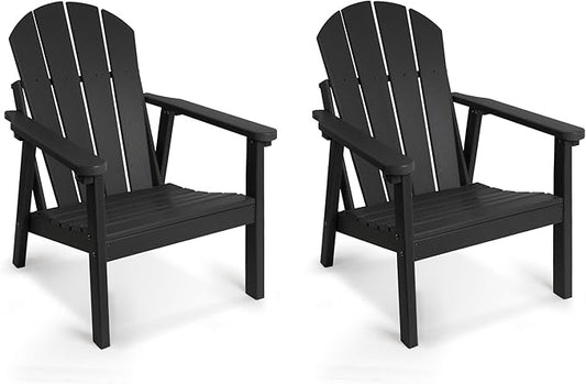 Adirondack Chair Set of 2, HDPE All Weather Adirondack Chairs, Fire Pit Chairs, Patio Chairs, Lawn Chairs. Perfect for Porch, Patio, Poolside, Deck.