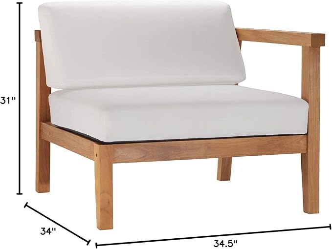 Modway Bayport Outdoor Patio Teak Wood Right-Arm Chair in Natural White - Photo 2