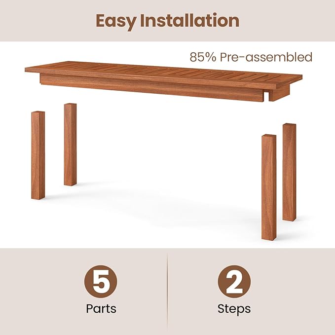 HAPPYGRILL Outdoor Wooden Bench 2-Person Solid Wood Garden Bench with Slatted Seat 45", 440 lbs Weight Capacity, Backless Park Seat for Porch, Balcony (1)