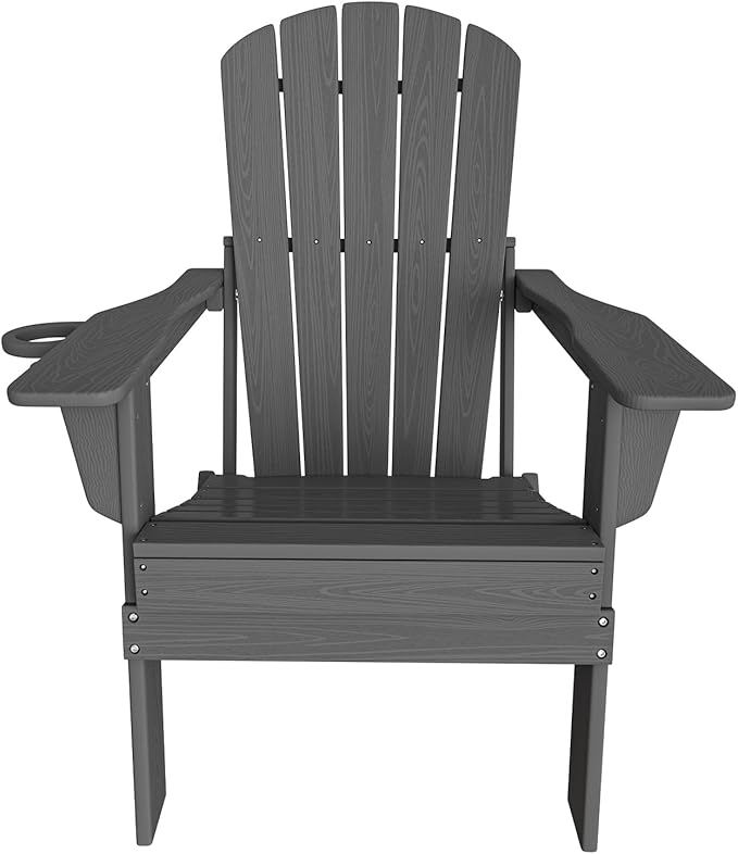 Plawdlik Folding Adirondack Chair, SGS Tested, Wooden Textured with Cup Holder - Photo 9