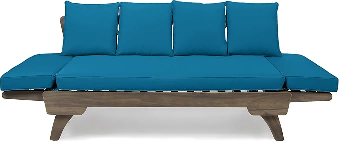Christopher Knight Home Gary Patio Convertible Couch, Wooden Outdoor Daybed - Photo 6