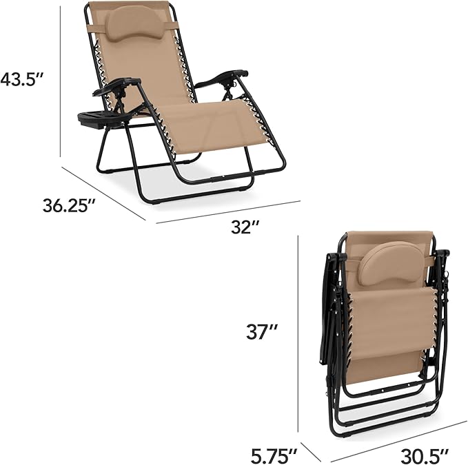 Best Choice Products Oversized Zero Gravity Chair, Folding Outdoor Patio Lounge Recliner w/Cup Holder Accessory Tray - Photo 2