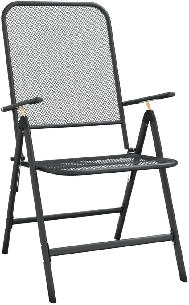 Folding Garden Chair Set of 4 Metal Mesh Patio Chairs Anthracite 24 x 22 x 42 in Adjustable Backrest Stackable Outdoor Balcony Bistro Seating for Yard Deck Terrace