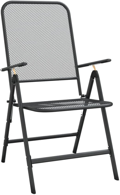 Folding Garden Chair Set of 4 Metal Mesh Patio Chairs Anthracite 24 x 22 x 42 in Adjustable Backrest Stackable Outdoor Balcony Bistro Seating for Yard Deck Terrace