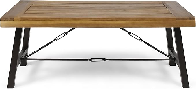 Harper & Bright Designs Outdoor Acacia Wood Coffee Table, Teak Finish/Rustic Metal Brown and Black, 27.25" D x 45.75" W x 18" H