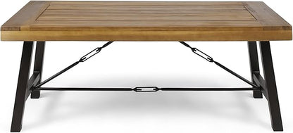 Harper & Bright Designs Outdoor Acacia Wood Coffee Table, Teak Finish/Rustic Metal Brown and Black, 27.25" D x 45.75" W x 18" H