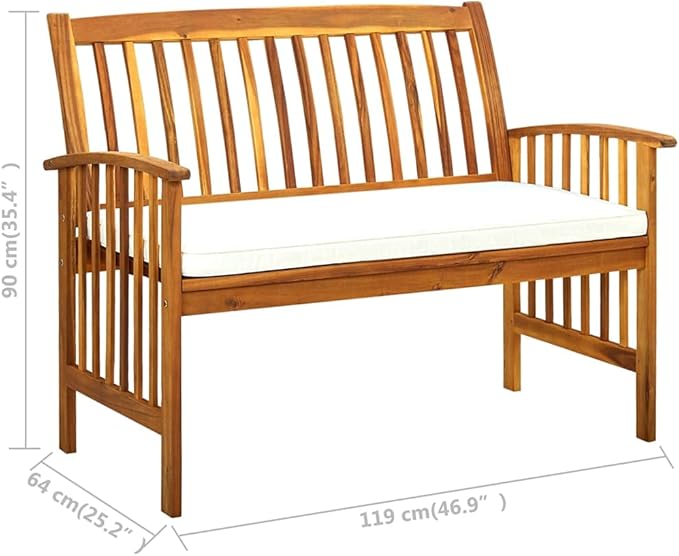 Garden Bench Deck Bench Patio Bench with Cushion 46.9" Solid Acacia Wood