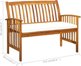 Patio Bench with Cushion 46.9" Solid Acacia Wood，Suitable for Patio Furniture, Front Porch Decoration, Outdoor Benches - Photo 2