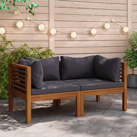 Outdoor Corner Sofa 27.2x27.2x24.6 in Dark Grey Acacia Wood Frame Modular Patio Couch with UV Resistant Cushions for Garden, Balcony and Porch