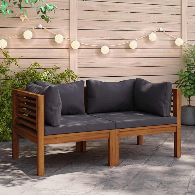 Dark Grey Corner Sofa with Solid Acacia Wood Frame and 100% Polyester Cushions for Outdoor Patio Garden Modular Seating - Photo 1