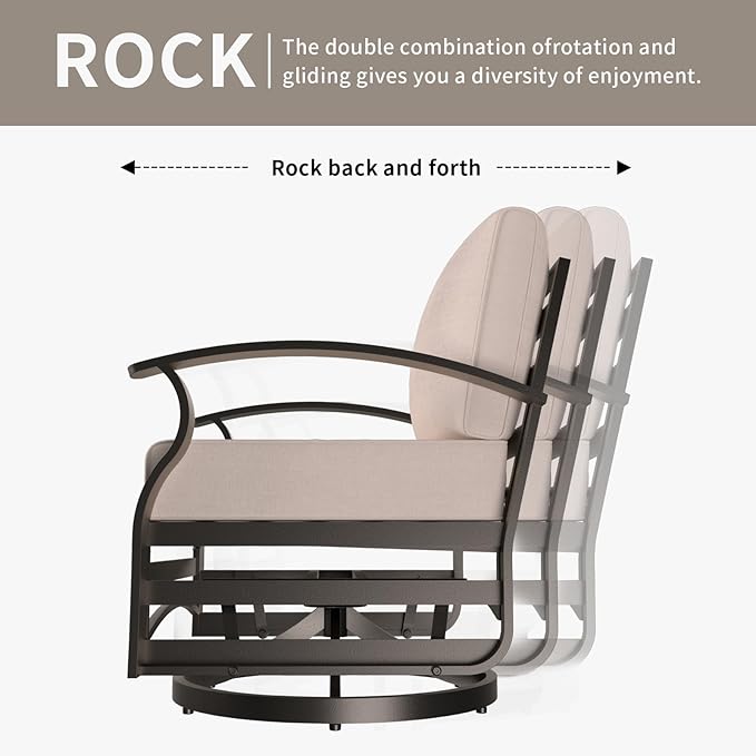 Gotland 2 Piece Patio Set, Metal Outdoor Swivel Chairs Set of 2 with 5.1’’ High-Resilience Seat Cushions 6.2’’ Back Pillow Removable Cushions for Backyard, Lawn, Porch, Khaki